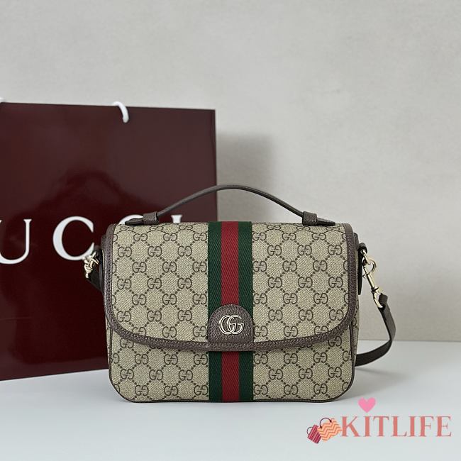 Kitlife Gucci Ophidia Medium Top Handle Bag Brown & Beige 836842 24x11.5x17.5cm - 1