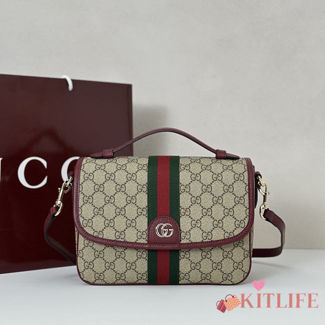 Kitlife Gucci Ophidia Medium Top Handle Bag Red & Beige 836842 24x11.5x17.5cm - 1
