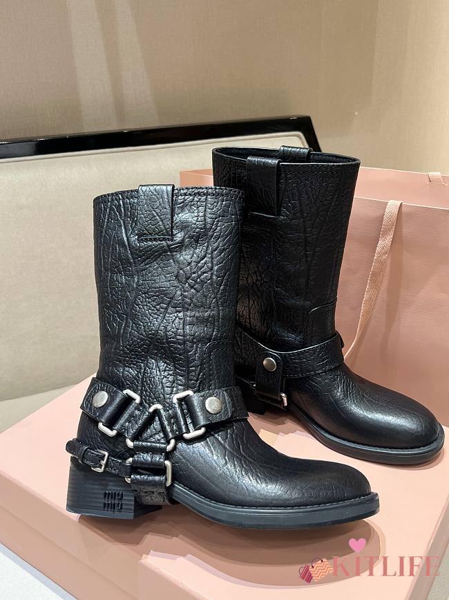 Kitlife Miu Miu Harness Black Leather Mid Boots  - 1
