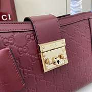 Kitlife Gucci Padlock Medium Top Handle Bag Burgundy Embossed GG Leather 838992 25.5x17.5x10cm  - 4