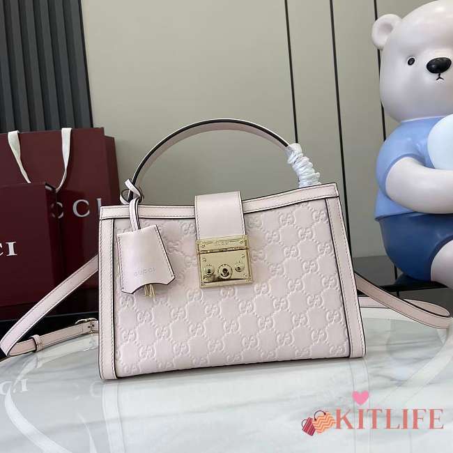 Kitlife Gucci Padlock Medium Top Handle Bag Pink Embossed GG Leather 838992 25.5x17.5x10cm - 1