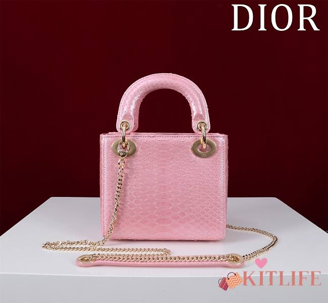 Kitlife Dior Lady Diana Three-grid Snakeskin Pearlescent Pink M0505 17x15x7cm - 1