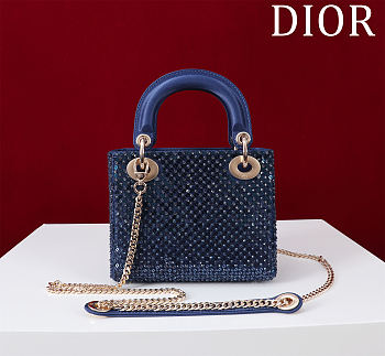 Kitlife Dior Lady Diana Three-Grid Embroidered Gradient Beads Dark Blue M0505821 17x15x7cm