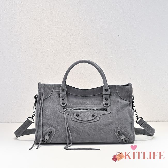 Kitlife Balenciaga Le City Bag in Grey Suede Leather 37x27x10cm - 1