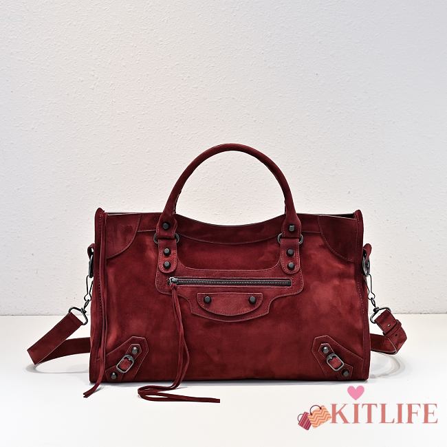 Kitlife Balenciaga Le City Bag in Red Suede Leather 37x27x10cm - 1