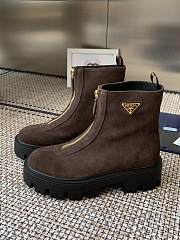 Kitlife Prada 25SS Classic Triangle Logo Slip-on Boots Dark Brown Suede  - 1