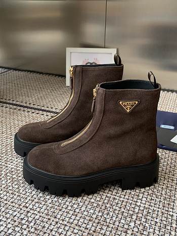 Kitlife Prada 25SS Classic Triangle Logo Slip-on Boots Dark Brown Suede 
