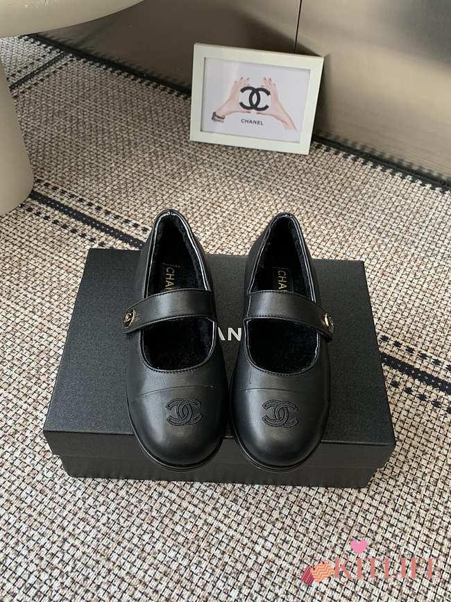 Kitlife Chanel Fur Ballet Flats Shoes Black - 1