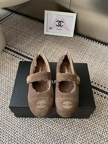 Kitlife Chanel Fur Ballet Flats Shoes Brown Suede