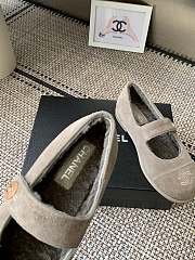 Kitlife Chanel Fur Ballet Flats Shoes Grey Suede - 4