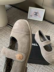 Kitlife Chanel Fur Ballet Flats Shoes Grey Suede - 2