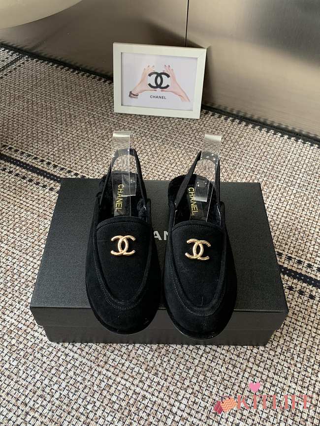 Kitlife Chanel Fur Sandals Black Suede - 1