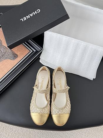 Kitlife Chanel 25B Gold Sequin Mary Jane Flats Shoes