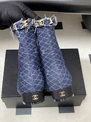 Kitlife Chanel 25B Diamond-Quartzed Chain Ankle Boots in Dark Blue Denim - 4