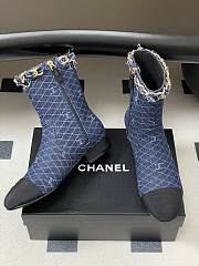 Kitlife Chanel 25B Diamond-Quartzed Chain Ankle Boots in Dark Blue Denim - 6
