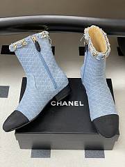 Kitlife Chanel 25B Diamond-Quartzed Chain Ankle Boots in Light Blue Denim - 3