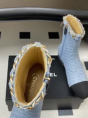 Kitlife Chanel 25B Diamond-Quartzed Chain Ankle Boots in Light Blue Denim - 2