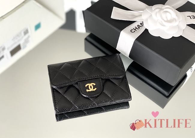 Kitlife Chanel Classic Flap Card Holder Black Caviar 7.5x11.3.2.1cm - 1