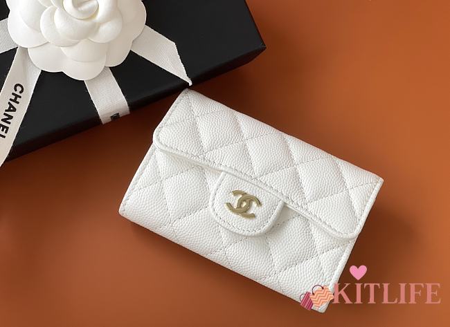 Kitlife Chanel Classic Flap Card Holder White Caviar 7.5x11.3.2.1cm - 1