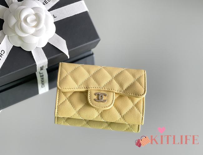 Kitlife Chanel Classic Flap Card Holder Yellow Caviar 7.5x11.3.2.1cm - 1
