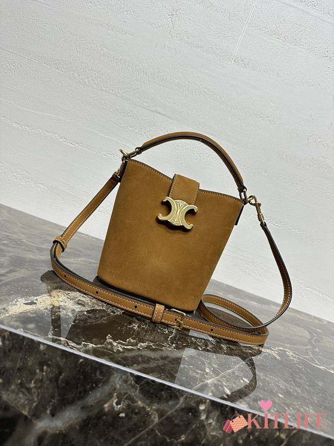 Kitlife Celine Mini Bucket Louise Bag In Camel Suede 10N473 13.5x16x10cm - 1