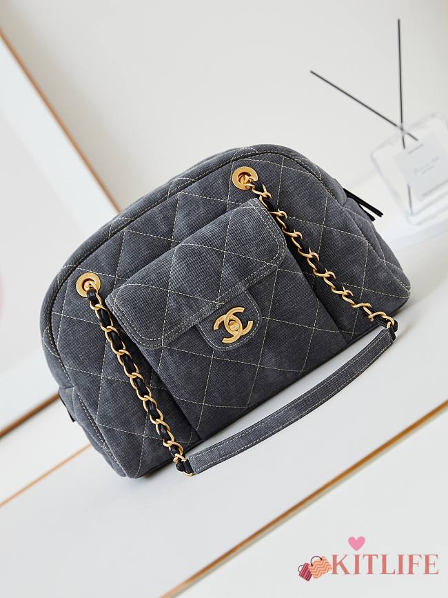 Kitlife Chanel Bowling Bag Chain Shoulder Bag Grey Denim AS4812 28x44x15.5cm  - 1