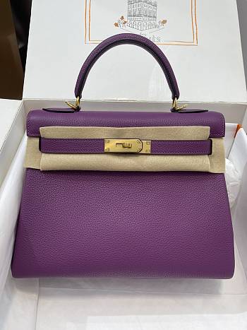 Kitlife Hermes Kelly Bag Togo Purple Leather With Gold Buckle 28cm