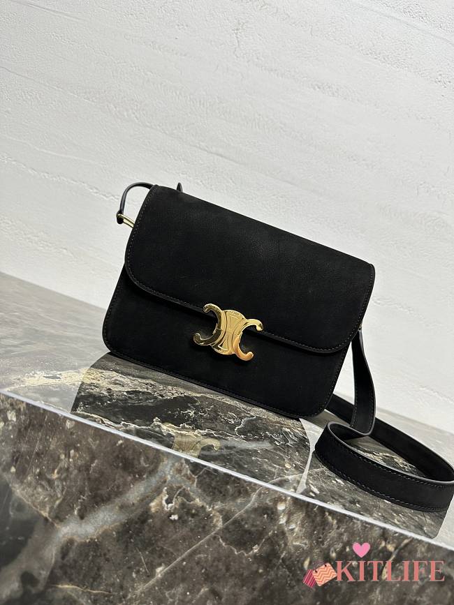 Kitlife Celine Triomphe Black Suede Shoulder Bag 187366 22x16.5x7cm - 1