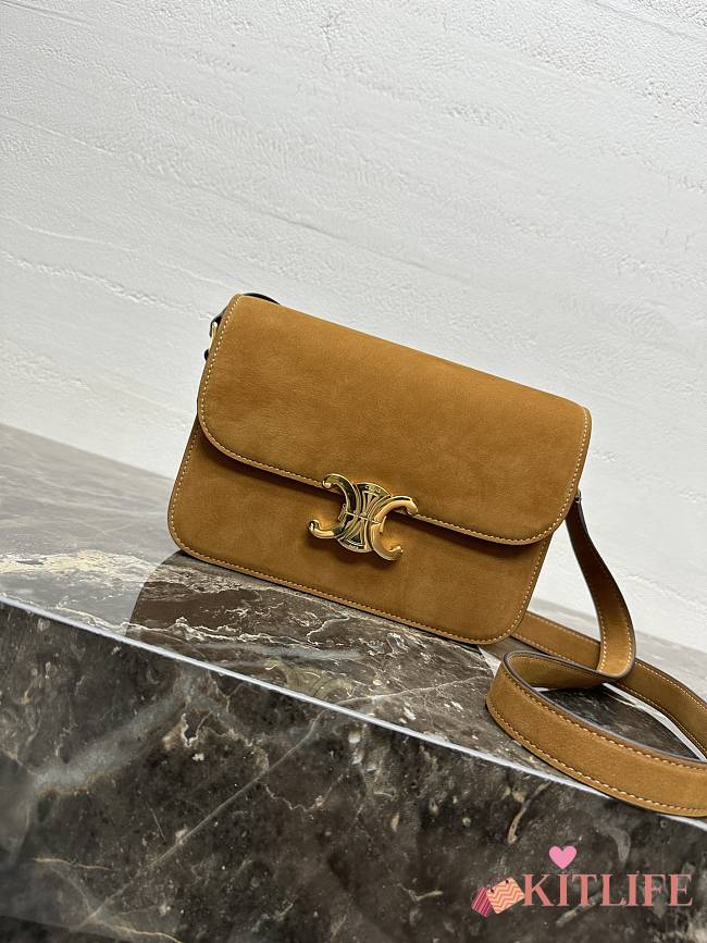 Kitlife Celine Triomphe Camel Suede Shoulder Bag 187366 22x16.5x7cm - 1