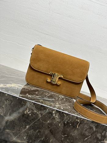 Kitlife Celine Triomphe Camel Suede Shoulder Bag 187366 22x16.5x7cm