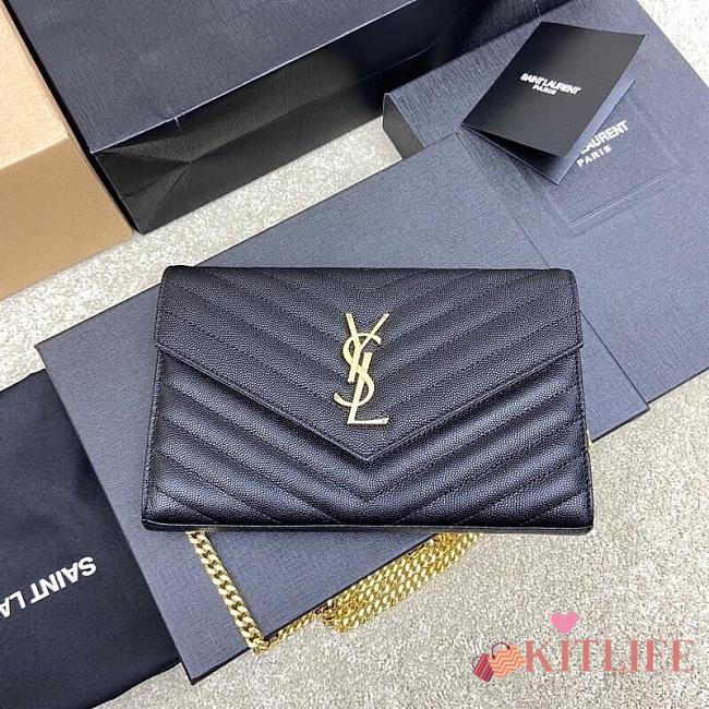  Kitlife Saint Laurent Monogram Envelope Chain Wallet Black With Gold Hardware 377828 22.5x14x4cm - 1