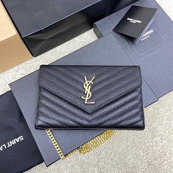  Kitlife Saint Laurent Monogram Envelope Chain Wallet Black With Gold Hardware 377828 22.5x14x4cm
