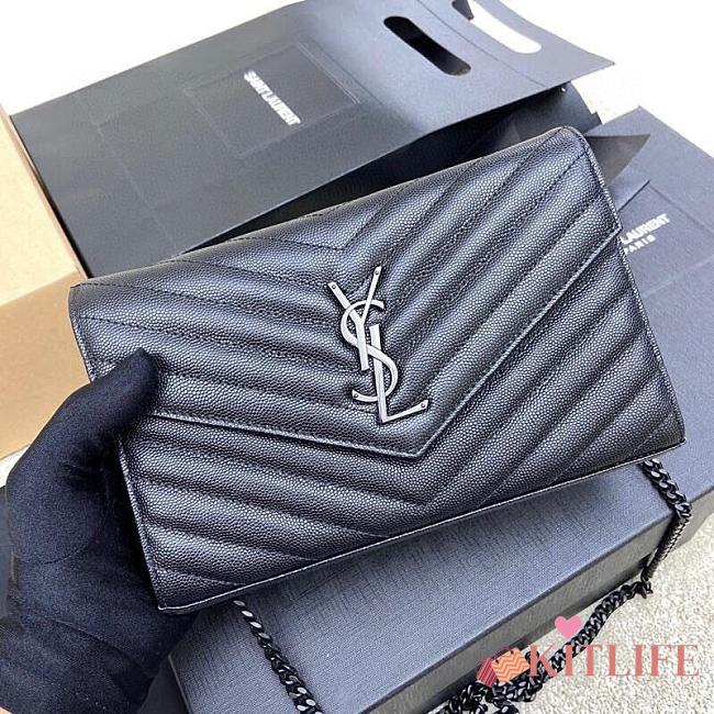 Kitlife Saint Laurent Monogram Envelope Chain Wallet Black With Black Hardware 377828 22.5x14x4cm - 1