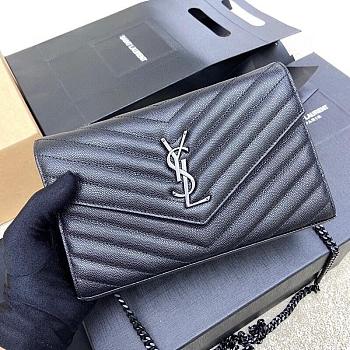 Kitlife Saint Laurent Monogram Envelope Chain Wallet Black With Black Hardware 377828 22.5x14x4cm