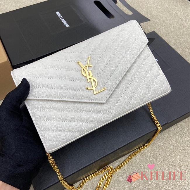 Kitlife Saint Laurent Monogram Envelope Chain Wallet White With Gold Hardware 377828 22.5x14x4cm - 1