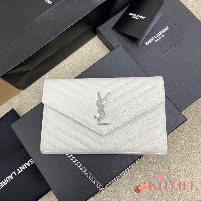 Kitlife Saint Laurent Monogram Envelope Chain Wallet White With Silver Hardware 377828 22.5x14x4cm - 1