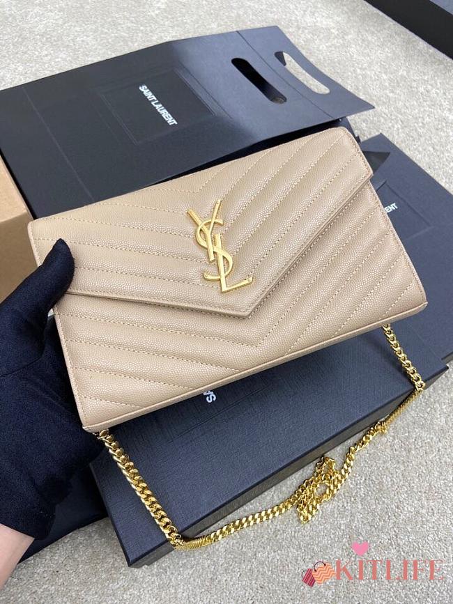 Kitlife Saint Laurent Monogram Envelope Chain Wallet Beige With Gold Hardware 377828 22.5x14x4cm - 1