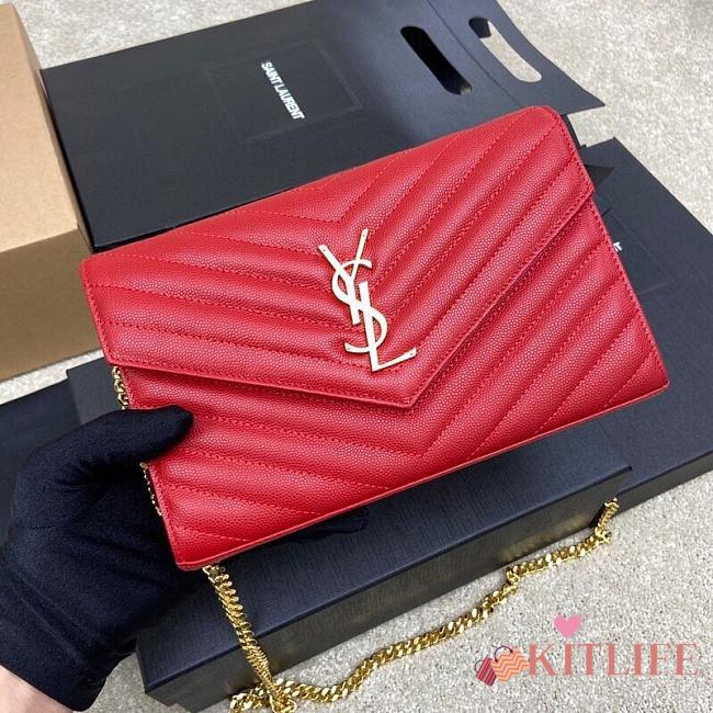 Kitlife Saint Laurent Monogram Envelope Chain Wallet Red With Gold Hardware 377828 22.5x14x4cm - 1