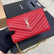 Kitlife Saint Laurent Monogram Envelope Chain Wallet Red With Gold Hardware 377828 22.5x14x4cm - 1