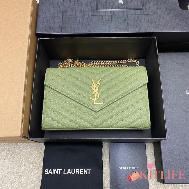 Kitlife Saint Laurent Monogram Envelope Chain Wallet Green With Gold Hardware 377828 22.5x14x4cm - 1