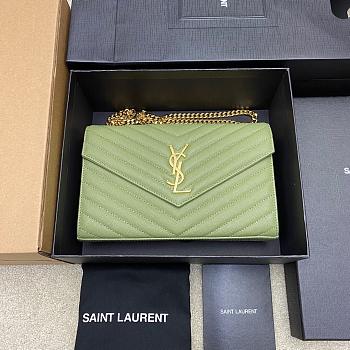 Kitlife Saint Laurent Monogram Envelope Chain Wallet Green With Gold Hardware 377828 22.5x14x4cm