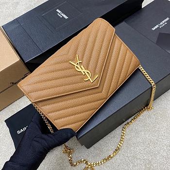Kitlife Saint Laurent Monogram Envelope Chain Wallet Brown With Gold Hardware 377828 22.5x14x4cm