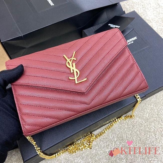 Kitlife Saint Laurent Monogram Envelope Chain Wallet Burgundy With Gold Hardware 377828 22.5x14x4cm - 1