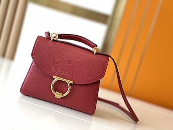 Kitlife Salvatore Ferragamo Margot Medium Red Leather Shoulder Bag 26x20x12cm