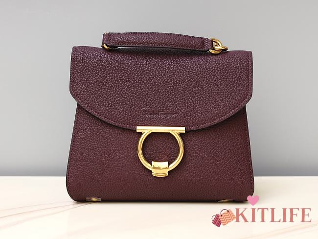 Kitlife Salvatore Ferragamo Margot Medium Burgundy Leather Shoulder Bag 26x20x12cm - 1