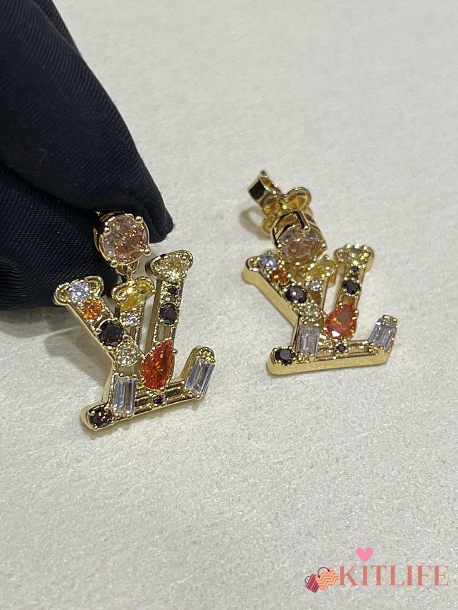 Kitlife Louis Vuitton Lady LV Colored Crystal Letter Earrings - 1