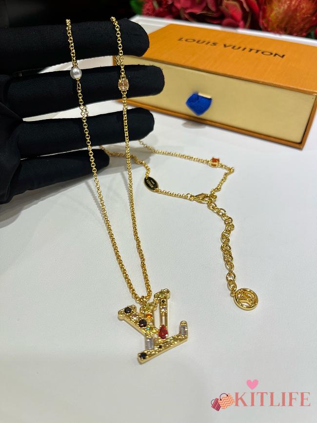 Kitlife Louis Vuitton Lady LV Colored Crystal Letter Necklace  - 1