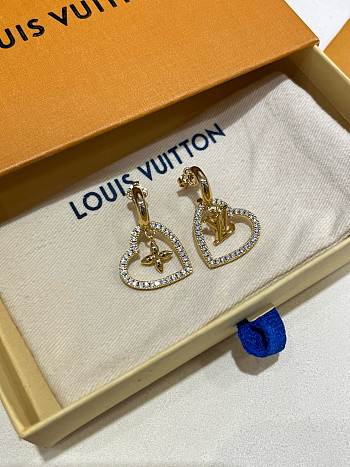 Kitlife Louis Vuitton My LV Heart Gold Floral Lettering Heart Earrings With Diamonds