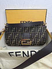 Kitlife Fendi Tobacco Brown FF Jacquard Fabric Bag Gold Buckle 27x6x15cm - 1