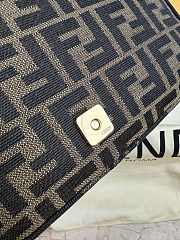 Kitlife Fendi Tobacco Brown FF Jacquard Fabric Bag Gold Buckle 27x6x15cm - 5